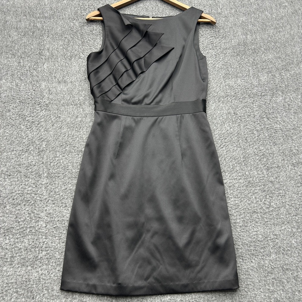Max and Cleo Black Sleeveless Satin Sheath Dress Pleats Cocktail 8 Whimsigoth